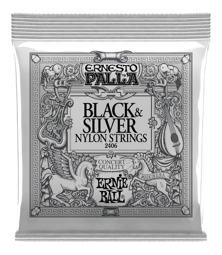 Encordado Ernie Ball Guitarra Clasica Nylon negro y plateado - Tensión Media - 028-042