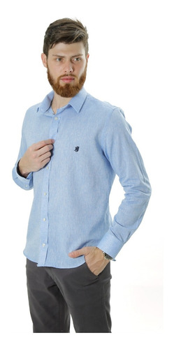 Imagem 1 de 5 de Camisa Social Linho Azul