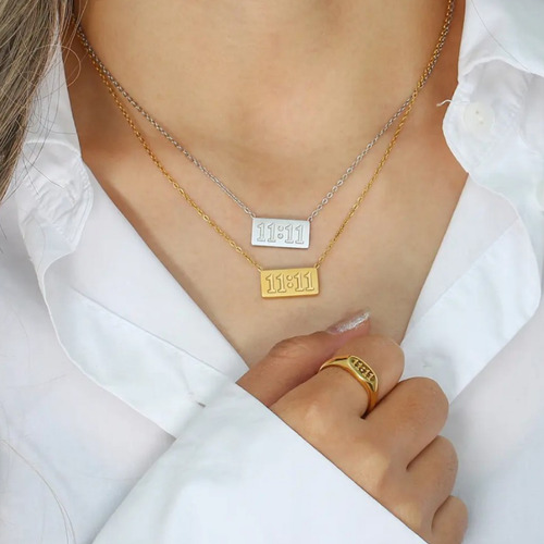 Collar Con Dije 11:11 Cadena Acero Inox Dorado O Plateado Plateado
