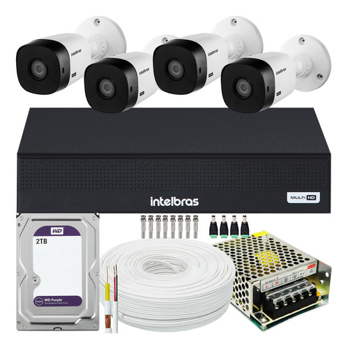 Kit 4 Cameras Seguranca Intelbras 1220 Full Dvr 3008-c 2t Wd