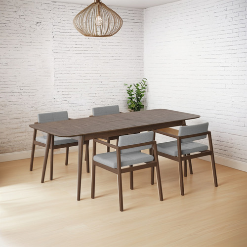 Juego De Comedor Extensible Praga De Madera Con 4 Sillas Diseño de la tela de las sillas Gris Claro - Nogal