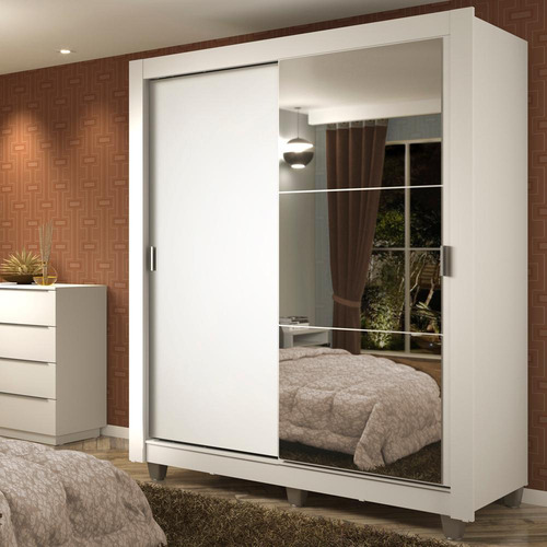 Ropero Closet Madesa Dallas Plus 2 Puertas 1 Espejo Con Pies Color Blanco