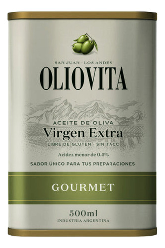 Aceite Oliva Extra Virgen Oliovita Gourmet Lata 500ml S/tacc