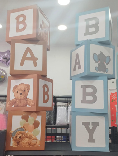 Set 4 Cajas Cubo Para Decoración De Baby Shower