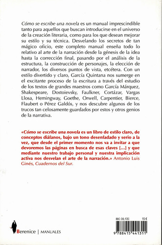 Cómo se escribe una novela, de García Quintana, Héctor. Manuales Editorial Berenice, tapa blanda en español, 2022