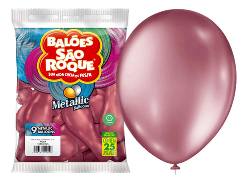 Balões 09 Metallic Com 25un Bexigas Rosa 108530725 São Roque