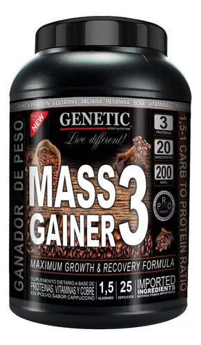 Ganador Masa Muscular Mass Gainer 3 - Genetic Sabor Cappuccino