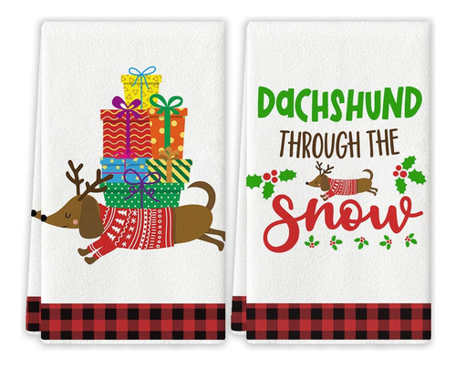 Toallas De Cocina De Navidad Para Perro Salchicha