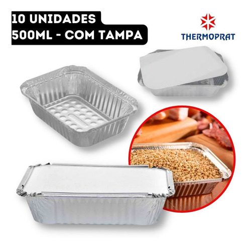 10un Bandeja Marmitinha 500ml Alumínio Retangular Com Tampa