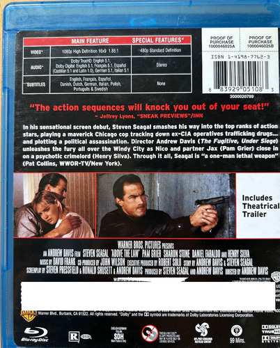 Pelicula Above The Law Blu-ray Original Nico Steven Seagal (Usado)