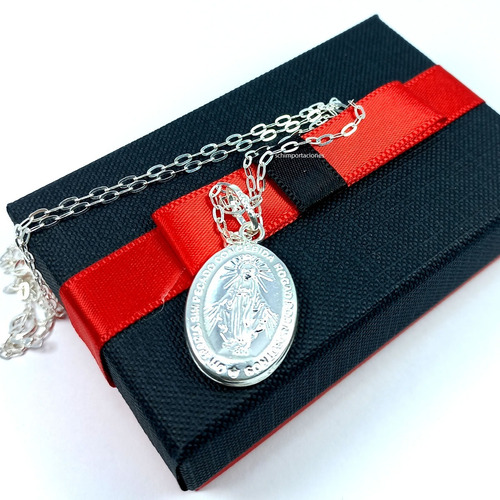 Imagen 1 de 9 de Virgen María De Plata 925 - Milagrosa + Cadena Plata + Caja