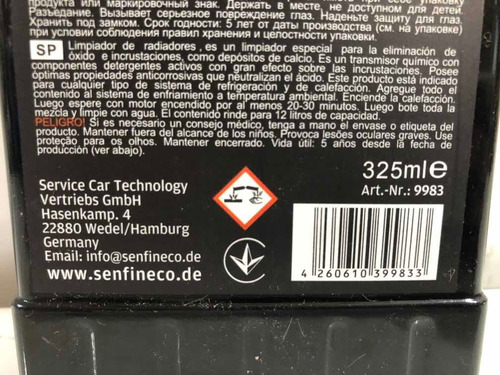 Imagen 2 de 7 de Liquido Senfineco Aleman Limpiador De Radiador 325 Ml