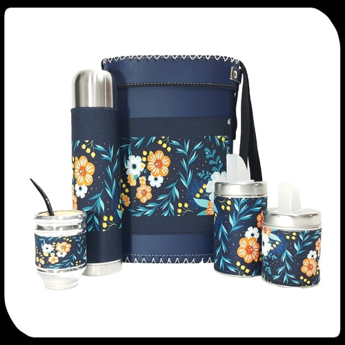 Set Matero. Kit De Mate Floral Azul. Flores. Naturaleza