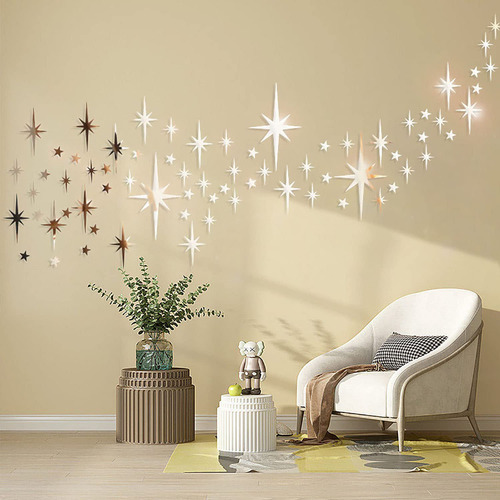Calcomanias De Pared 3d Estrellas Espejos Dorados Adhesivas