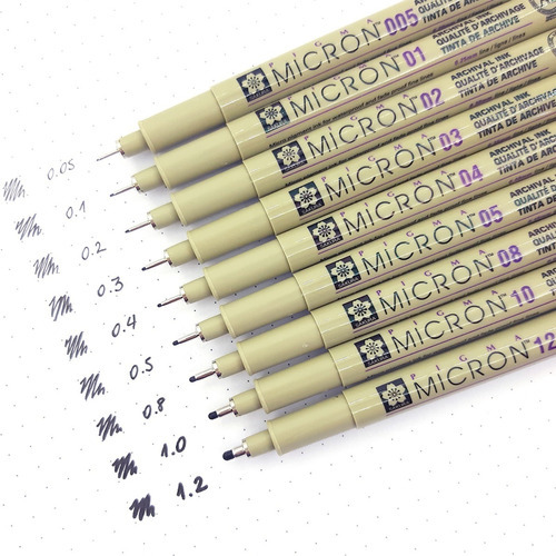 Bolígrafo técnico Nankin Sakura Pigma Micron, color exterior, tinta estándar, color negro 0.1
