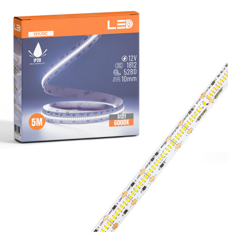 Fita Super Led 528 Led/m 5 Metros 2640 Smd 12v 10mm Ip20 Branco Frio 7000k
