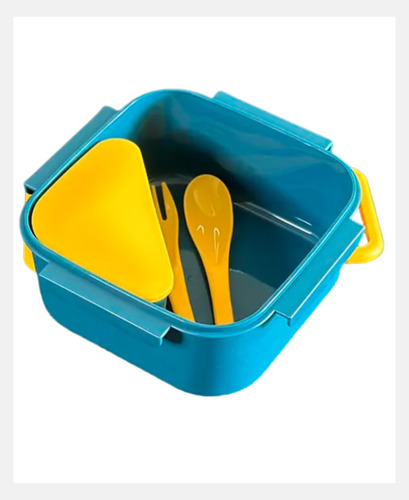 Lunchera Vianda Termica Camping Viajes Con Cubiertos Plastic Azul