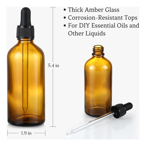 Paquete De 4 Frascos Cuentagotas De Vidrio Ámbar De 4 Oz Con