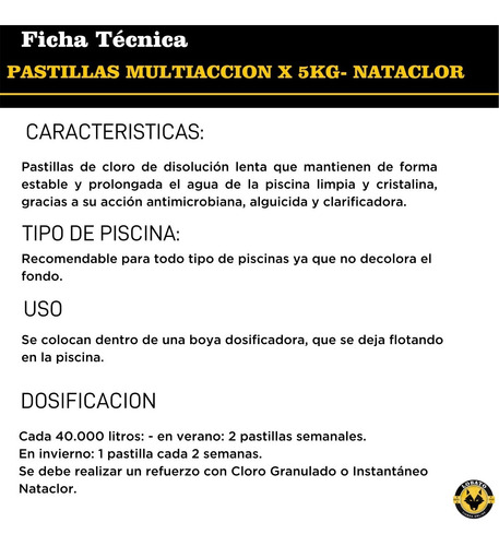 Imagen 6 de 9 de Pastillas Cloro Triple Accion Multiaccion 200gr 5kg Nataclor