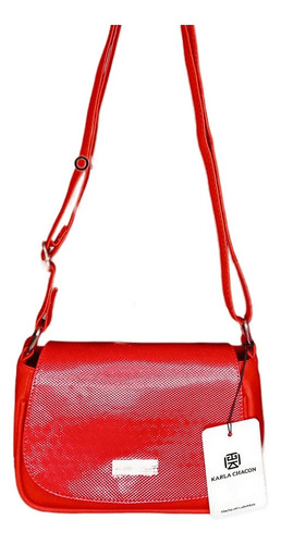 Bolsa bandolera Karla Chacon Lara diseño liso de sintético  roja con correa de hombro  roja