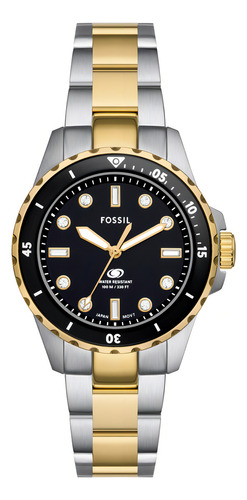 Relógio feminino Fossil Fossil Blue Es5349 em aço dourado, prata