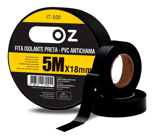 Rolo Fita Isolante  18mm X 5 Metros Preta