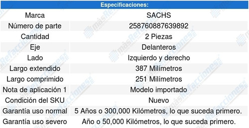 Jgo 2 Amortiguadores Del Sachs® Gmc Jimmy Rwd V8 5.7l 73-82