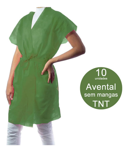 10 Avental Descartavel Verde Tnt Sem Manga Gr Média Paciente
