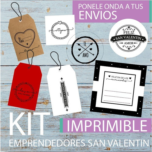 Kit Imprimible Emprendedor San Valentin Enamorados Amor Tag