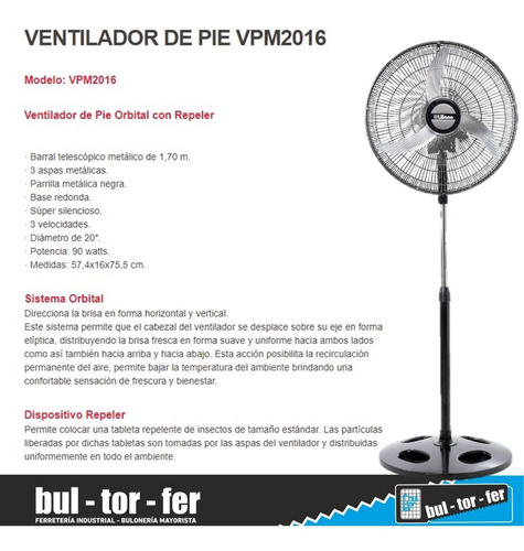 Imagen 3 de 3 de Ventilador De Pie Liliana Vpm2016 3 Palas De Metal 20
