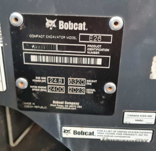 Mini Escavadeira Bobcat Mod. E26 Ano 2023 374.4h Ar + Aço