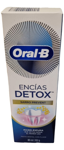 Pasta Dental Encias Detox Prevencion De Sarro 102g Oral B