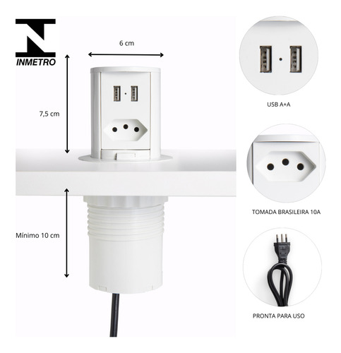 Torre De Tomada Pop Qtmov Mini Totem Com 01 Tomadas 10a Usb