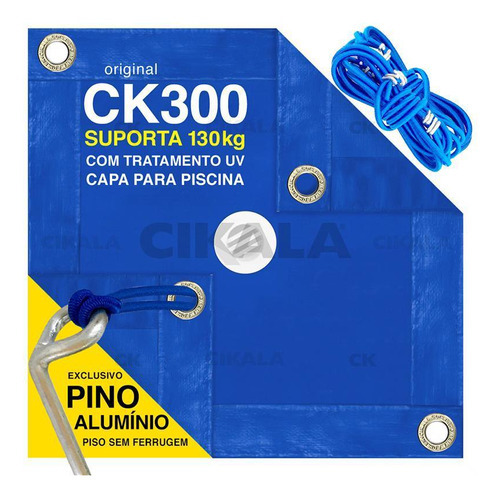 Capa De Piscina Azul Ck300 4x2 Ilhós A Cada Metro Kit