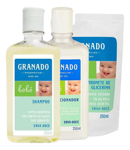  Kit Shampoo E Condicionador Granado Bebê Erva-doce + Refil