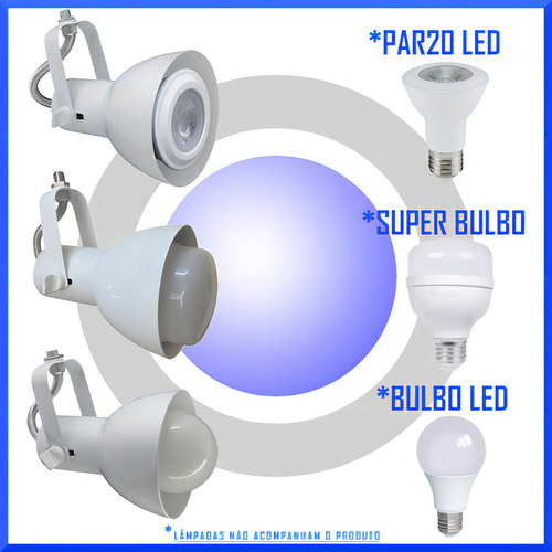 6 Unid Spot Trilho Lampada Bulbo Led E27 Direcional - Bocão Cor Branco 127/220V