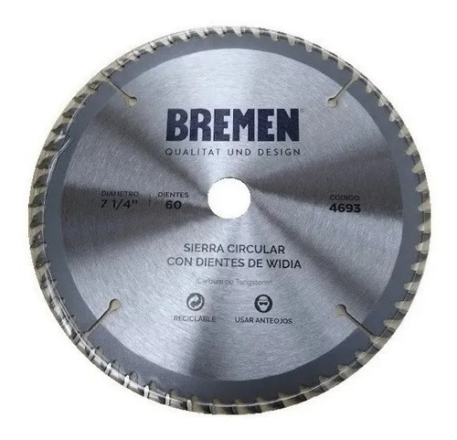 Disco Sierra Circular 60 Dientes Widia 184mm Bremen 4693