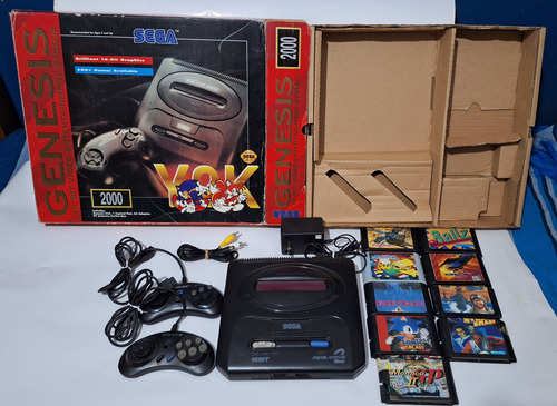 Sega Genesis . Años 90 . En Caja . 2 Joys 9 Cartuchos Etc Negro (Usado)