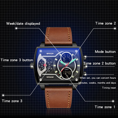 Relojes Electrónicos Sanda Chronograph Square Para Hombre Color De La Correa Dorado