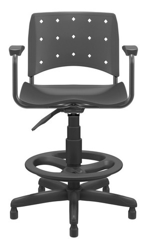Cadeira Caixa Ergoplax Com Braço Preta Mocho Alto Estética