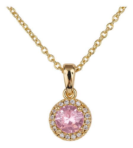 Collar Mujer Oro 14k Zirconia Cúbica, Joyería Fina Luckyly Color Rosa