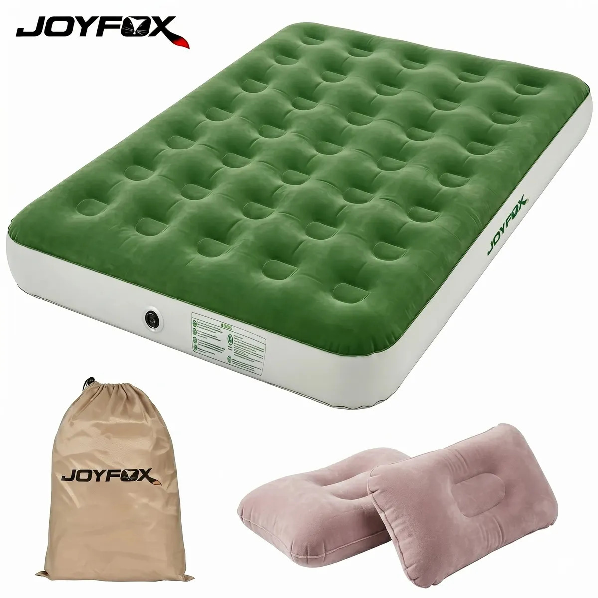 Colchão Inflável Casal Joyfox Série Forest 191x137cm Verde Musgo Kit Com 2 Travesseiros Premium Resistente Sem Bomba