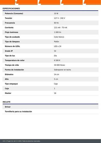 Imagen 6 de 6 de Plafón Redondo, 10w, 6500k, Ip54, Led Volteck 46261