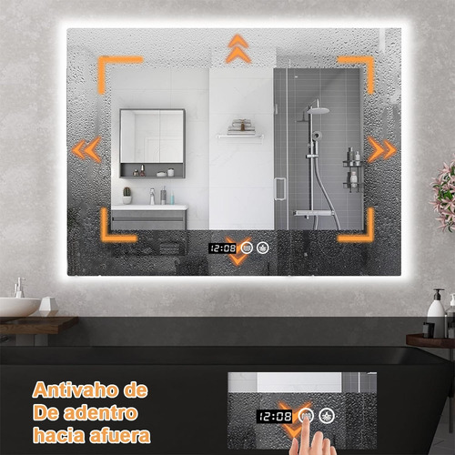 Espejo Led Para Baño 80x60cm Touch 3 Modo Con Función Antiva