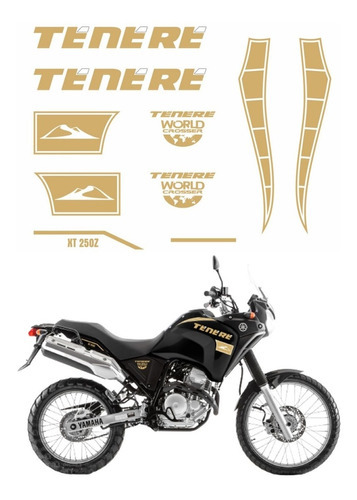 Kit Completo Adesivo Para Yamaha Tenere 250 Cor Dourado