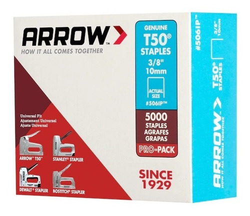 Grapas Arrow De 3/8 Pulg. X 3/8 Pulg. Calibre 18 (5000 Pzs)