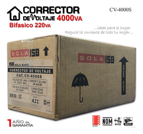 Corrector Voltaje Sola Basic 4kva / 4000va Bifasico Cv-4000s