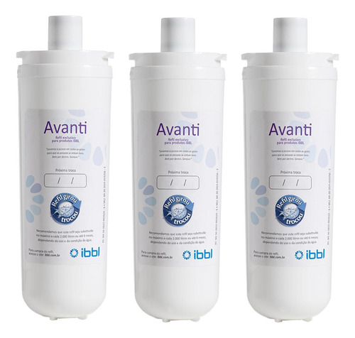 Kit Com 3 Filtros Refil Avanti Para Purificador De Água Ibbl