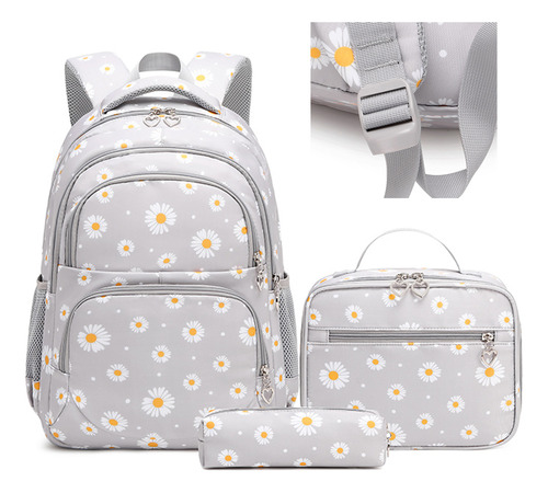 Kit De Mochila Escolar Impermeable Con Estampado De Flores H