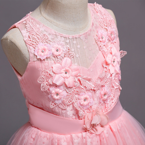 Vestido De Princesa De Tul Con Encaje De Flores Para Niñas